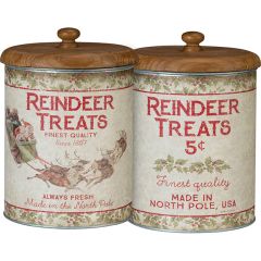 Reindeer Treats Wood Topped Canisters Set of 2