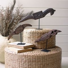 Repurposed Wood Bird Sculpture On Stand Set of 3