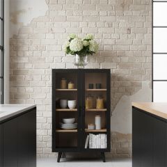 Retro Farmhouse Glass Door Display Cabinet