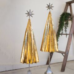 Retro Folded Gold Metal Tree Figurines Set of 2