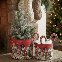 Retro Snowmen Metal Bucket Set of 2