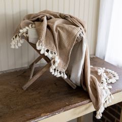 Reversible Earth Tones Throw Blanket With Tassels