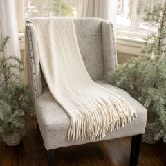 Ribbed Knit Blanket With Fringe