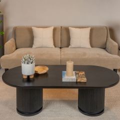 Ribbed Mango Wood Round Coffee Table Black