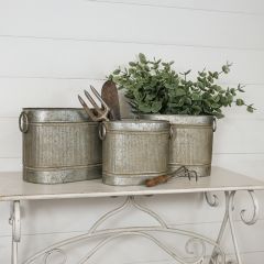 Ribbed Metal Trough Planter Set of 3