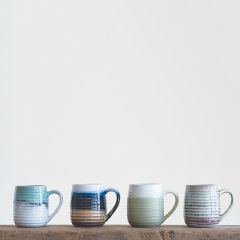 Ribbed Stoneware Drinking Mug Set of 4