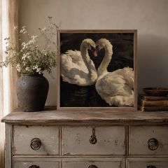 Romantic White Swans On Still Water Framed Wall Art