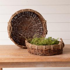 Rope and Wicker Tray With Handles Set of 2