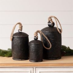 Rope Handled Black Hammered Bells Set of 3