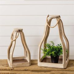 Rope Handled Rustic Farmhouse Display Lanterns Set of 2