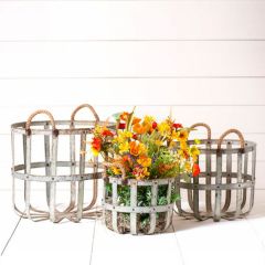 Rope Handled Rustic Round Baskets Set of 3