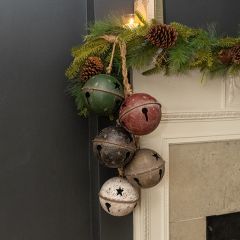Rope Hanging Rustic Assorted Sleigh Bells Cluster