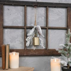 Rope Hanging Snowy Pine Bough With Bell Set of 2