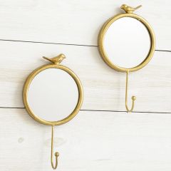 Round Bird Mirror Wall Hook Set of 2