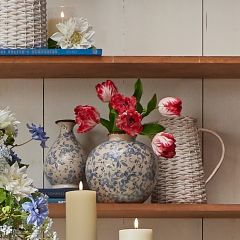 Round Blue Floral Terracotta Bud Vase