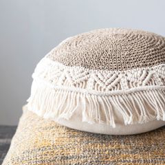Round Fringed Jute Macrame Pillow