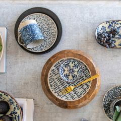 Round Hand Stamped Stoneware Plate Set of 3