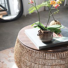 Round Hand Woven Seagrass And Wood Coffee Table