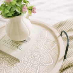 Round Handled Carved Medallion Tray