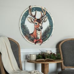 Round Holiday Deer Metal Sign