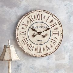 Round Metal Train Station Clock