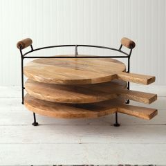 Round Paddle Cutting Board Set of 3 With Stand