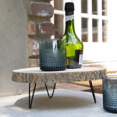 Round Paulownia Wood Pedestal With Metal Legs