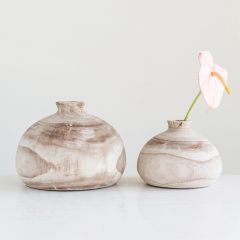 Round Paulownia Wood Tabletop Vase