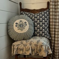 Round Pleated Floral And Checkered Pillow