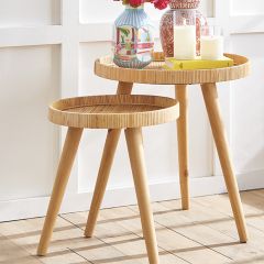 Round Rattan Nesting Tables Set of 2