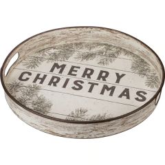 Round Rustic Merry Christmas Tray