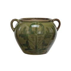 Round Terra Cotta Planter Green