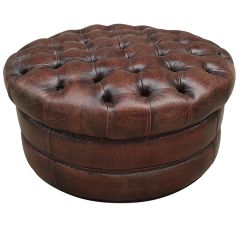 Round Tufted Leather Ottoman