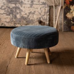 Round Velvet Ottoman With Wood Legs