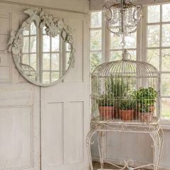 Round Wall Mirror with Ornate Floral And Bird Accents