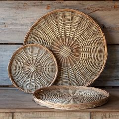 Round Woven Rattan Basket Tray Set of 3