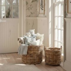 Round Woven Rattan Basket With Handles Set of 2