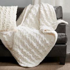 Ruched Faux Fur Throw Blanket