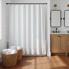 Ruffle Border Washed Linen Shower Curtain