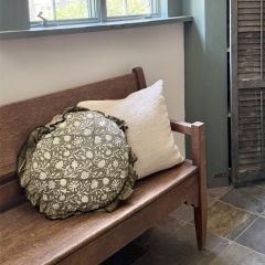 Ruffled Block Print Round Pillow Cushion