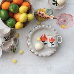 Ruffled Edge Hand Painted Floral Plates Set of 4