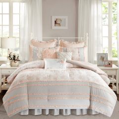 Ruffled Floral Print Comforter Set