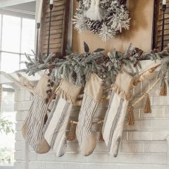 Ruffled Grain Sack Striped Stocking With Buttons