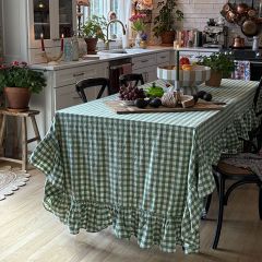 Ruffled Green Gingham Tablecloth