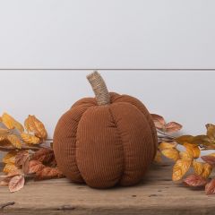 Rust Corduroy Fabric Pumpkin With Jute Stem