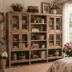 Rustic 8 Door Wood Display Cabinet