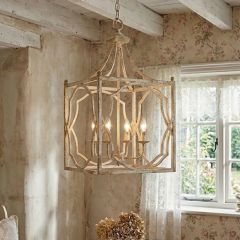 Rustic Antique Ivory 4 Light Pendant Light
