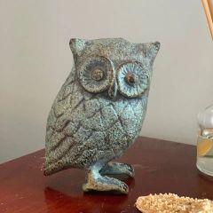 Rustic Antiqued Cast Iron Owl Figurine