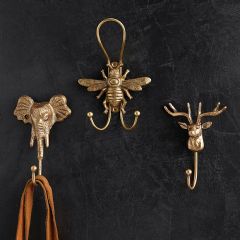 Rustic Bee Double Wall Hook Set of 2