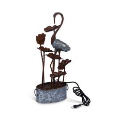 Rustic Bird and Flower Water Fountain